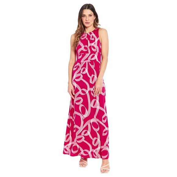 London Times Pleat Neck Inset Waist Maxi Dress in Pink Size 8 - Picture 1 of 8